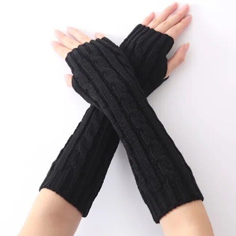 Women'S Long Fingerless Gloves Winter Punk Warm Oversleeves Knitted Half Finger Twist Arm Sleeve Mitten Keep Warm Arm Warmer
