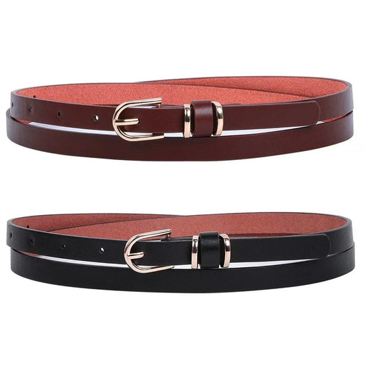 Women'S Skinny Leather Belt for Jeans Pants with Gold Alloy Buckle