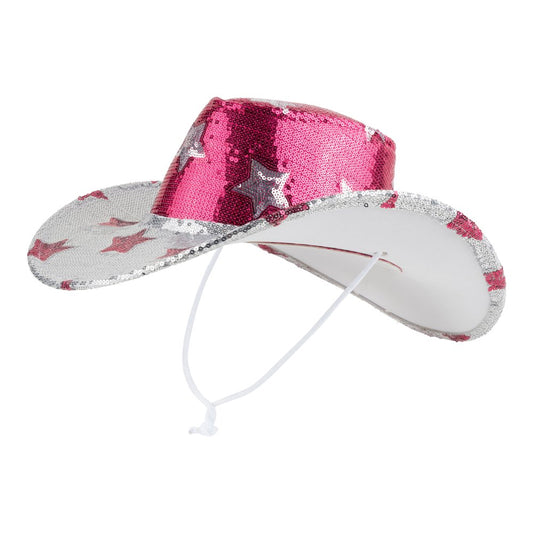 Sequin Cowgirl Hat, Pink and White Stars